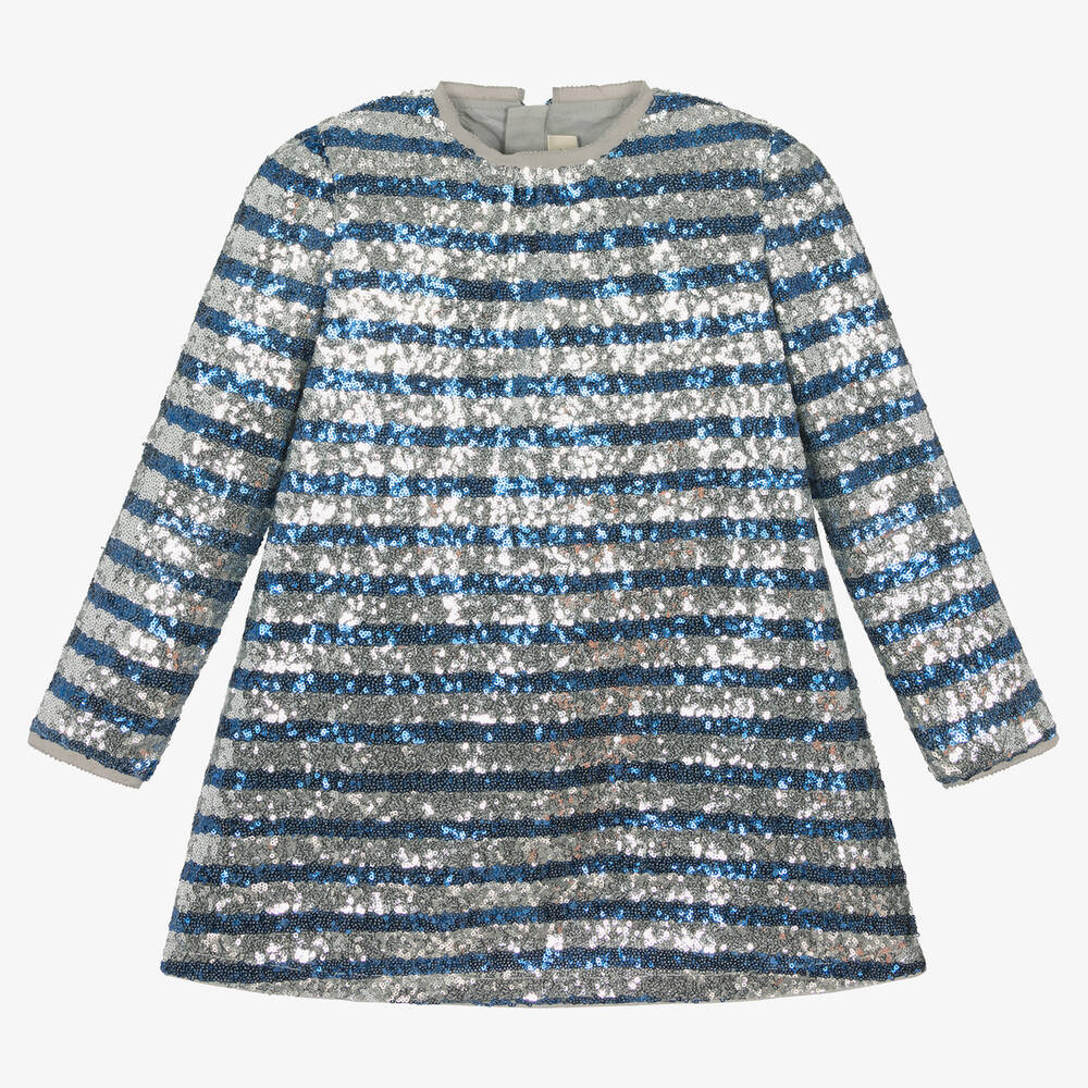 Zadig&Voltaire - Серебристое платье в голубую полоску с пайетками | Childrensalon