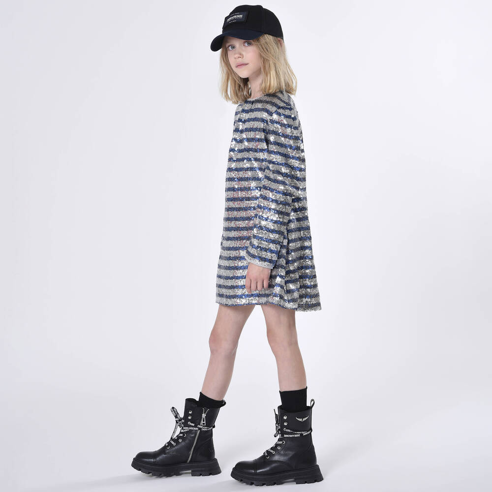 Zadig&Voltaire-Girls Blue & Silver Striped Sequin Dress | Childrensalon Outlet