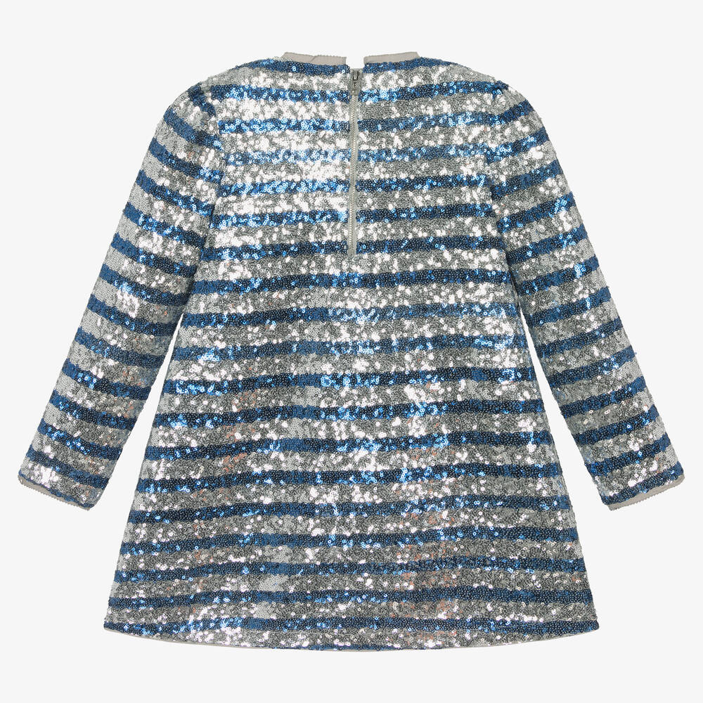 Zadig&Voltaire-Girls Blue & Silver Striped Sequin Dress | Childrensalon Outlet