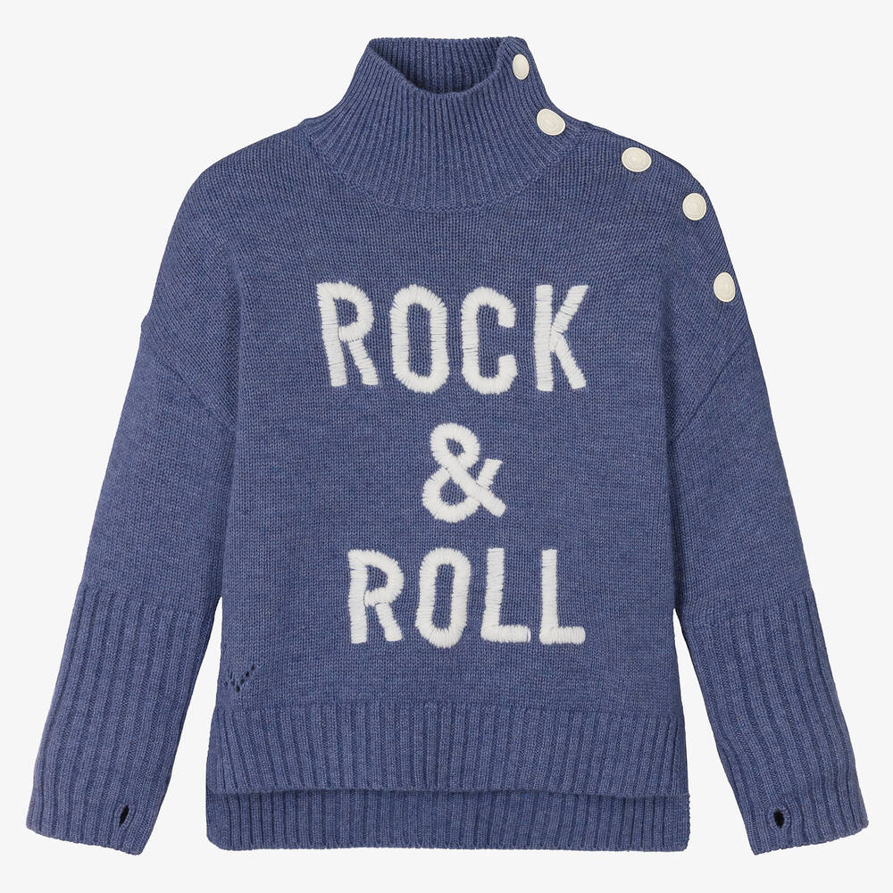 Zadig&Voltaire - Pull bleu en laine à col roulé | Childrensalon