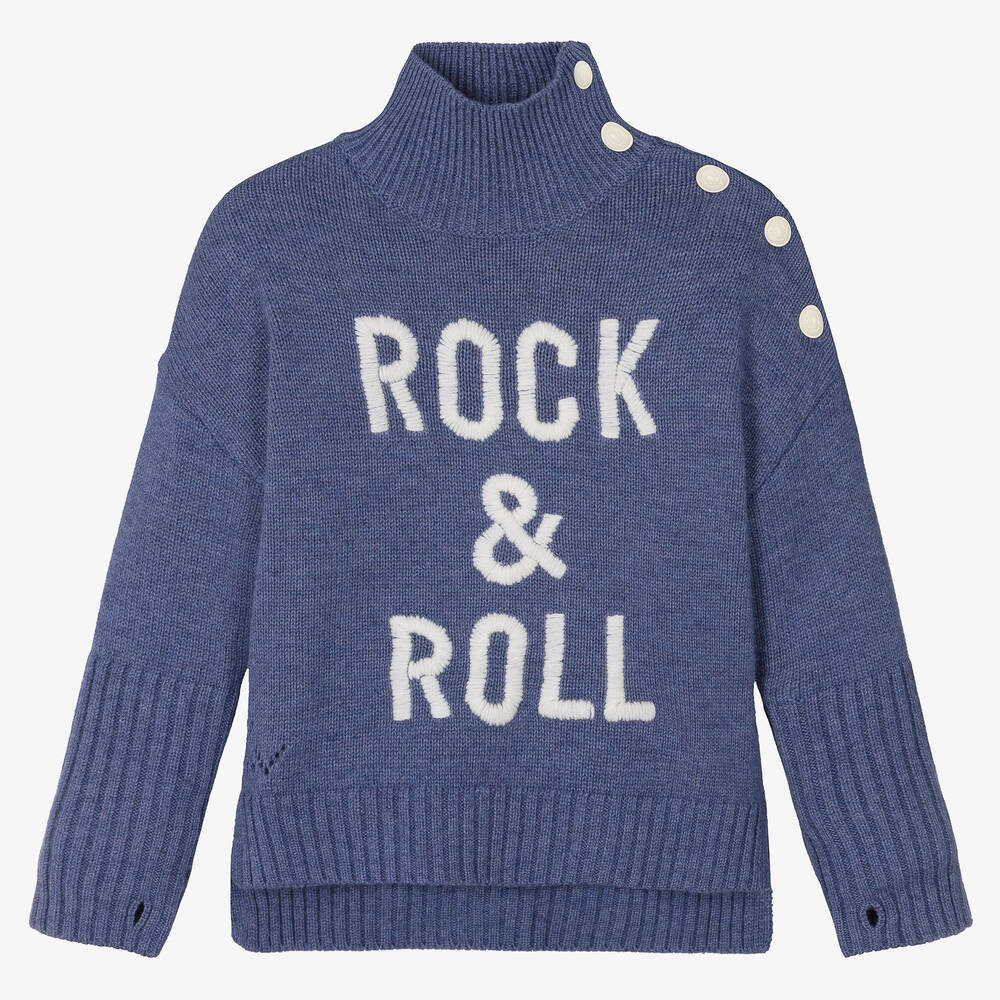Girls Blue Wool Turtleneck Sweater