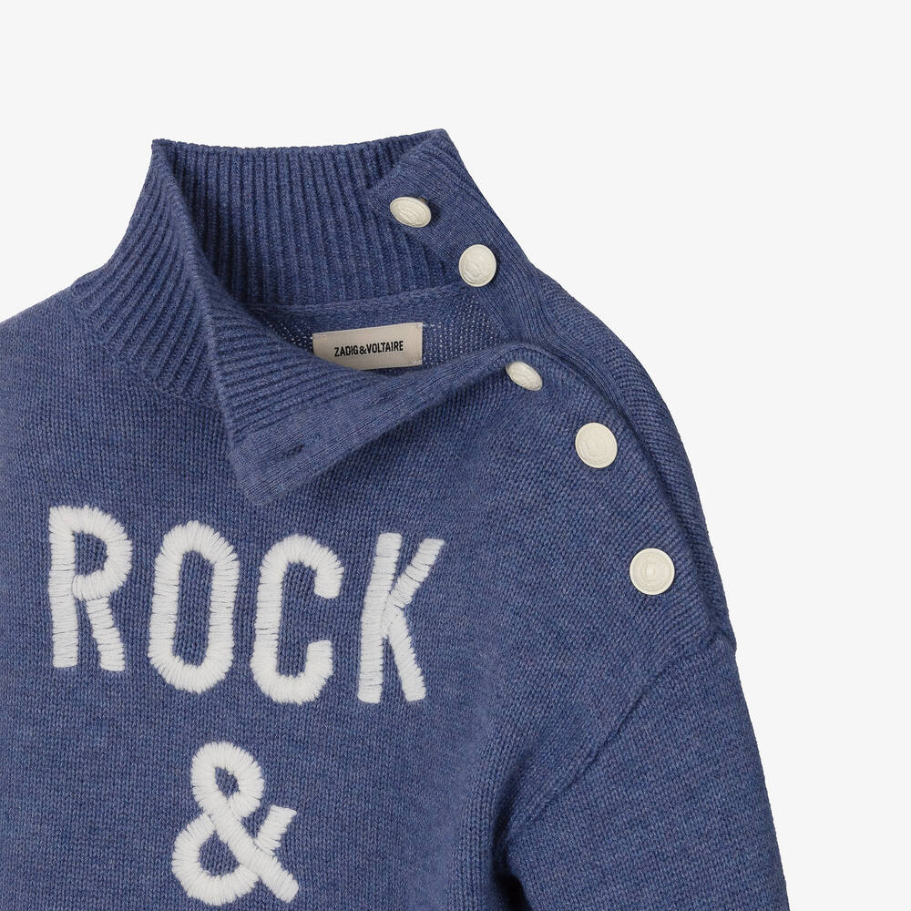 Zadig&Voltaire-Girls Blue Wool Turtleneck Sweater | Childrensalon Outlet