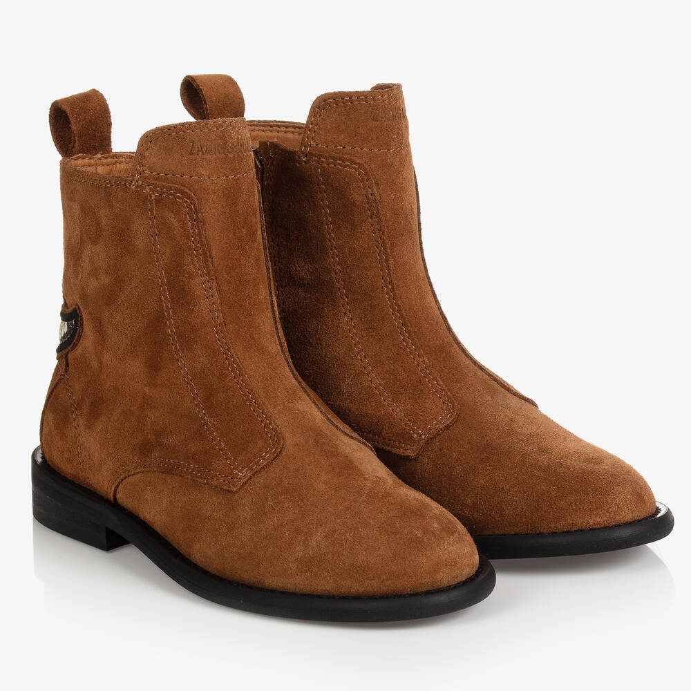 Zadig&Voltaire - Bottines marron en daim fille | Childrensalon