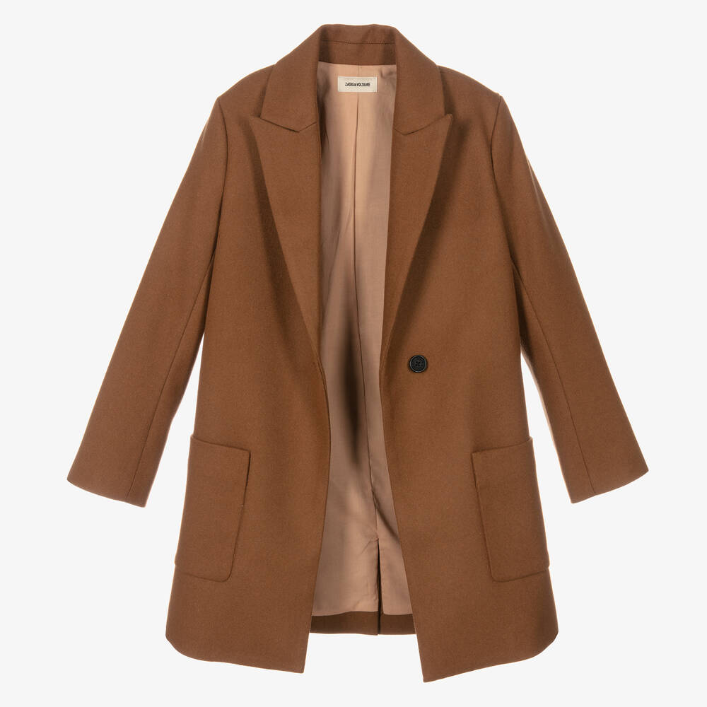 Zadig&Voltaire-Girls Brown Wool Coat | Childrensalon Outlet