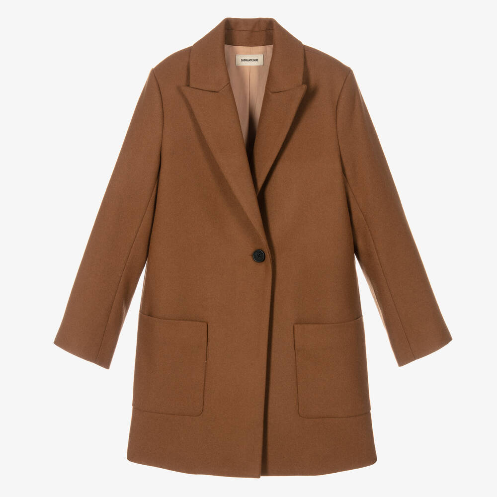 Zadig&Voltaire-Коричневое шерстяное пальто для девочек | Childrensalon Outlet