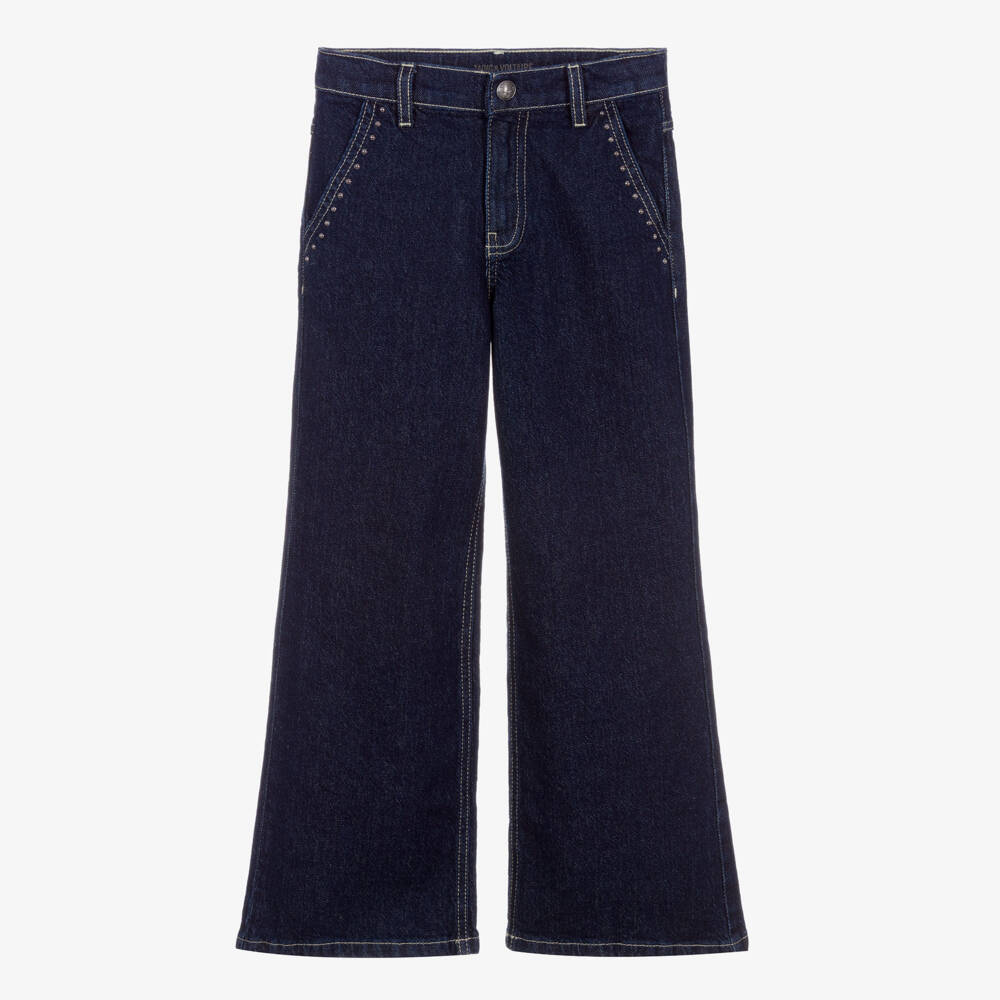 Zadig&Voltaire-Girls Dark Blue Denim Wide-Leg Flared Jeans | Childrensalon Outlet
