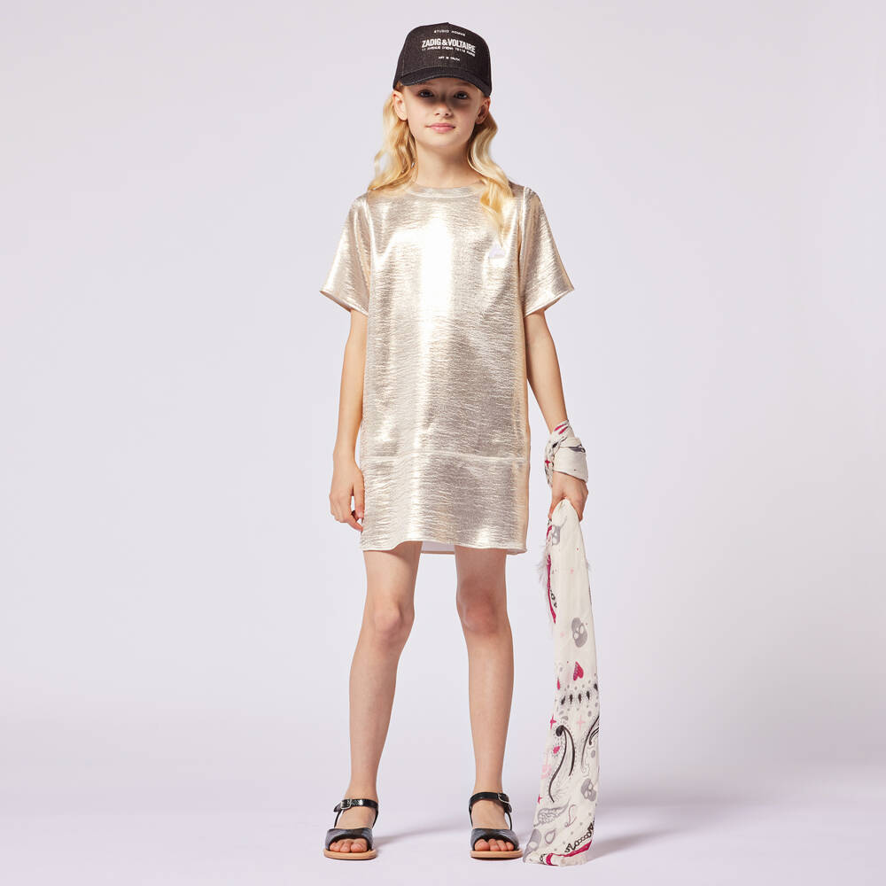 Zadig&Voltaire-فستان حفلات ذهبي براق للبنات | Childrensalon Outlet