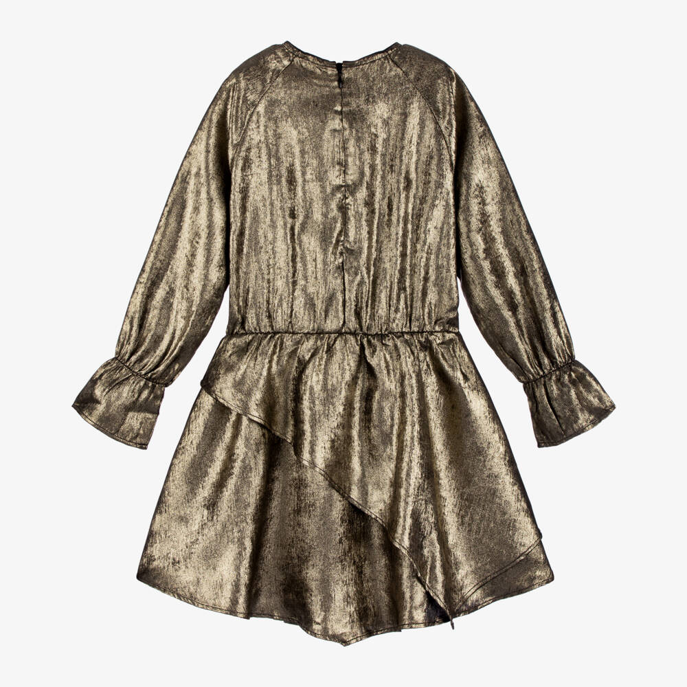 Zadig&Voltaire-Girls Gold Metallic Asymmetric Gown | Childrensalon Outlet