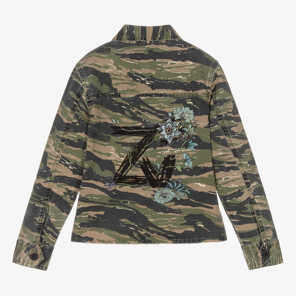 Zadig Voltaire Girls Green Cotton Camo Shirt
