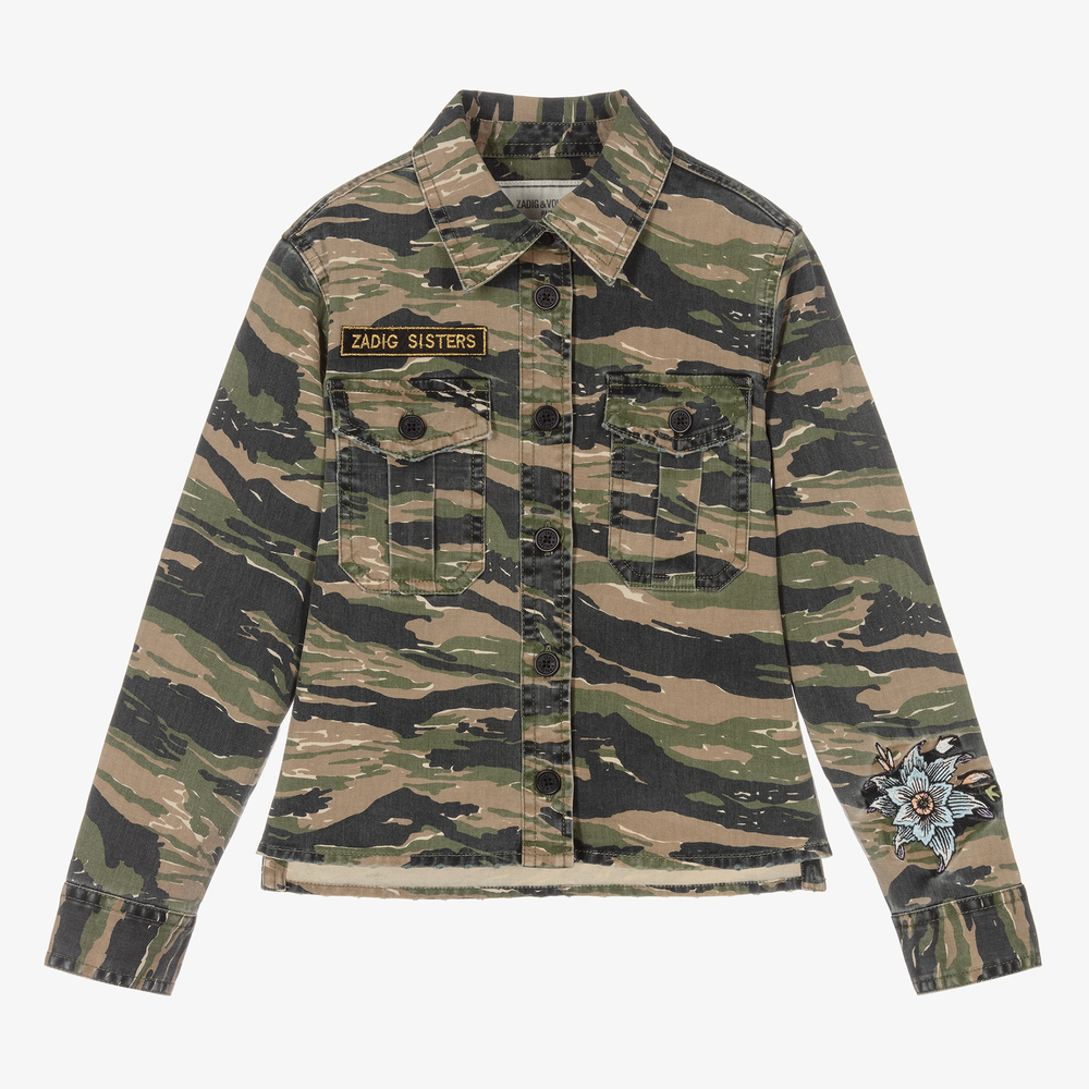 Zadig&Voltaire-Girls Green Cotton Camo Shirt | Childrensalon Outlet
