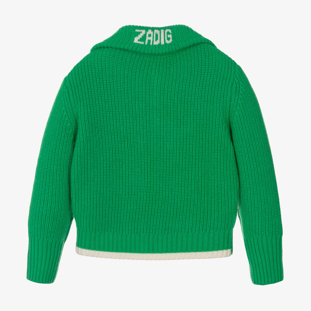 Zadig&Voltaire-Girls Green Knitted Zip-Up Top | Childrensalon Outlet