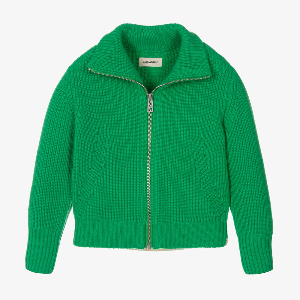 Zadig&Voltaire - Haut vert zippé en maille fille | Childrensalon