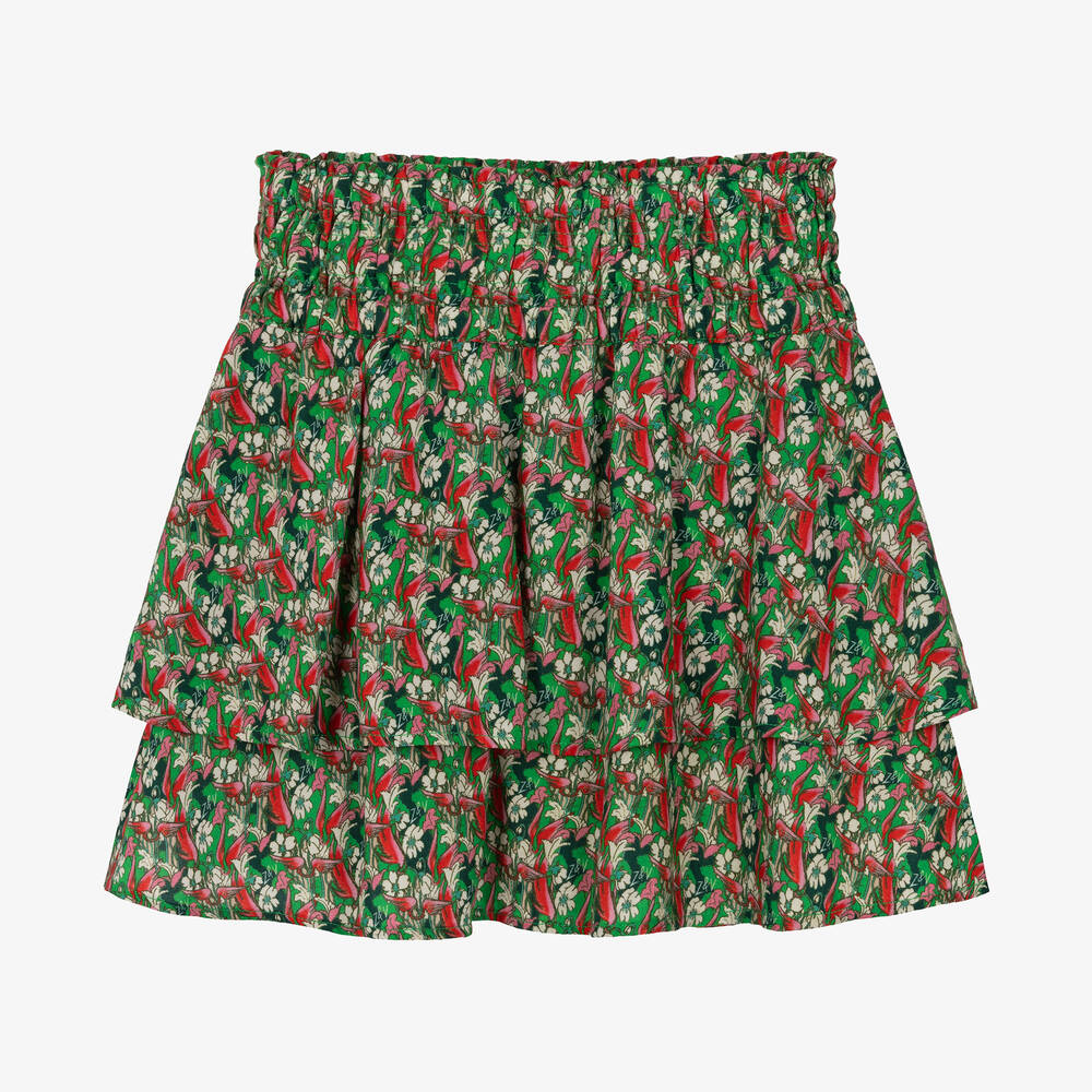 Zadig&Voltaire - Girls Green & Pink Floral Tiered Skirt | Childrensalon