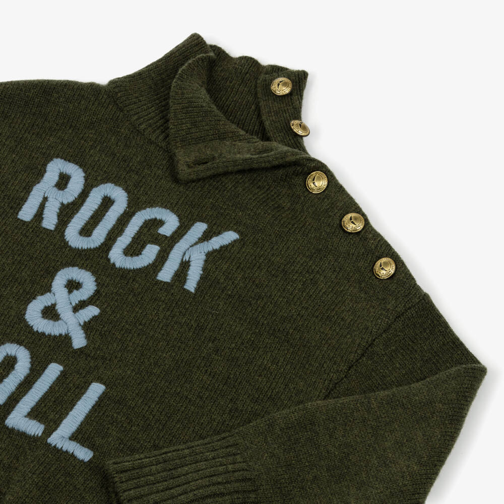 Zadig&Voltaire-Girls Green Wool High-Neck Rock & Roll Sweater | Childrensalon Outlet