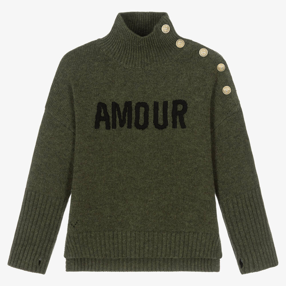 Zadig&Voltaire-Girls Green Wool Turtleneck Sweater | Childrensalon Outlet