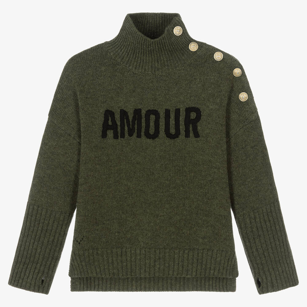 Zadig&Voltaire - Pull vert en laine à col roulé | Childrensalon