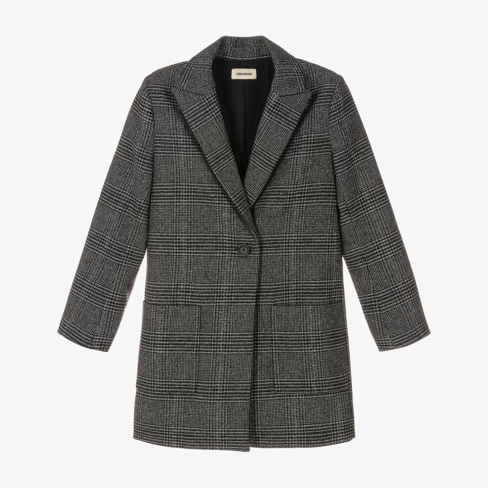Zadig&Voltaire - Manteau gris à carreaux fille | Childrensalon