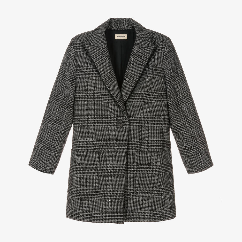 Zadig&Voltaire - Girls Grey Check Coat | Childrensalon