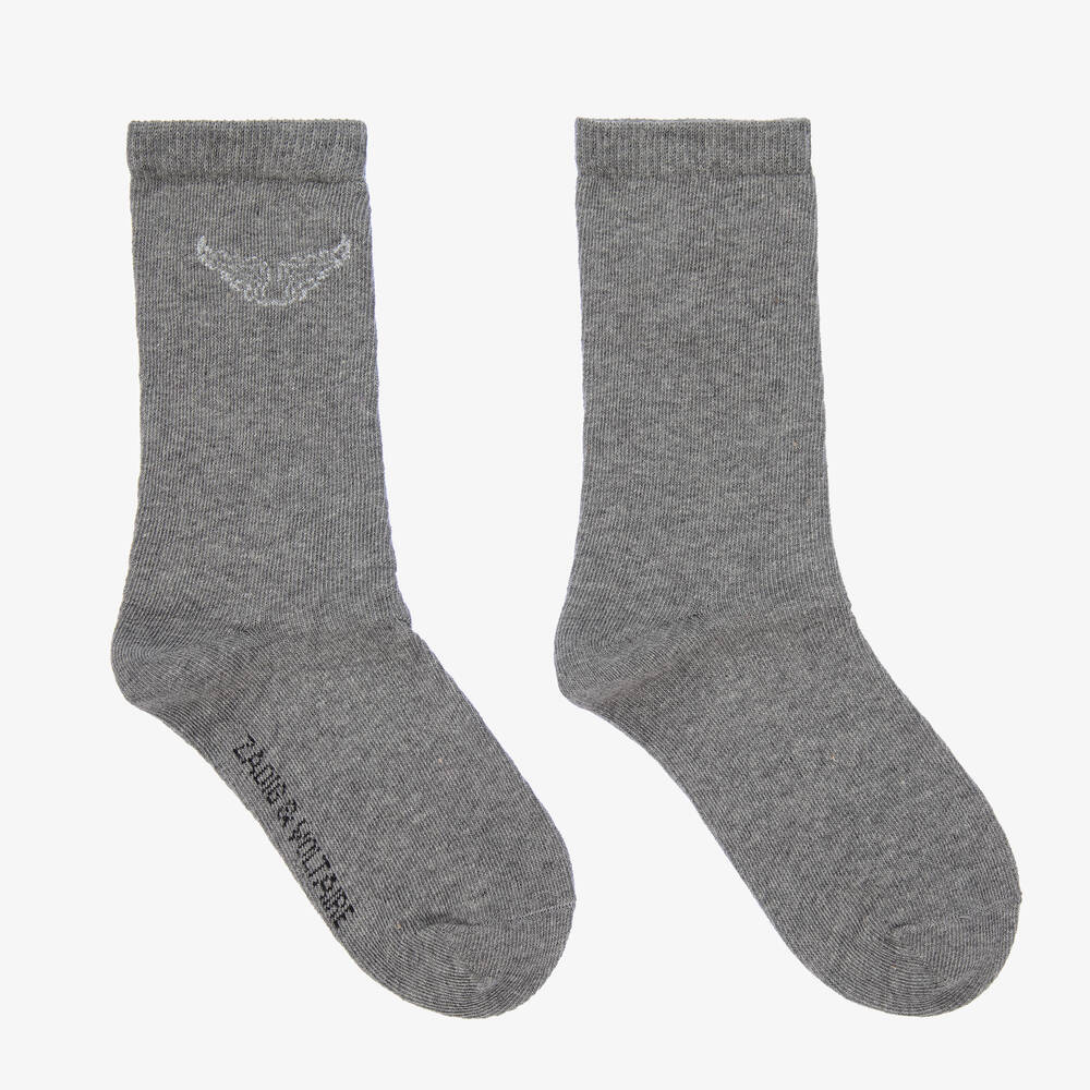 Zadig&Voltaire - Girls Grey Cotton Ankle Socks | Childrensalon