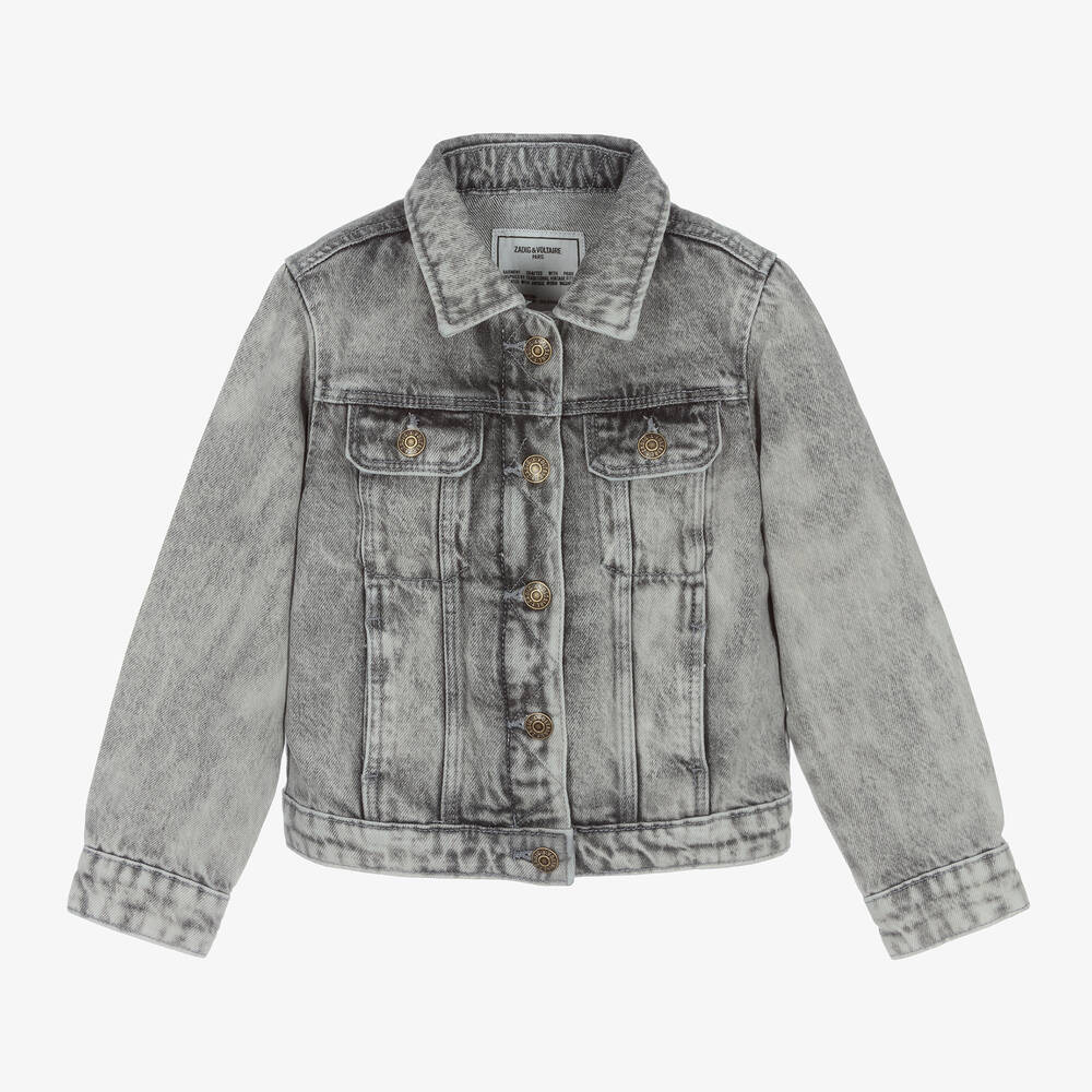 Zadig Voltaire Veste grise brod e en jean fille Childrensalon