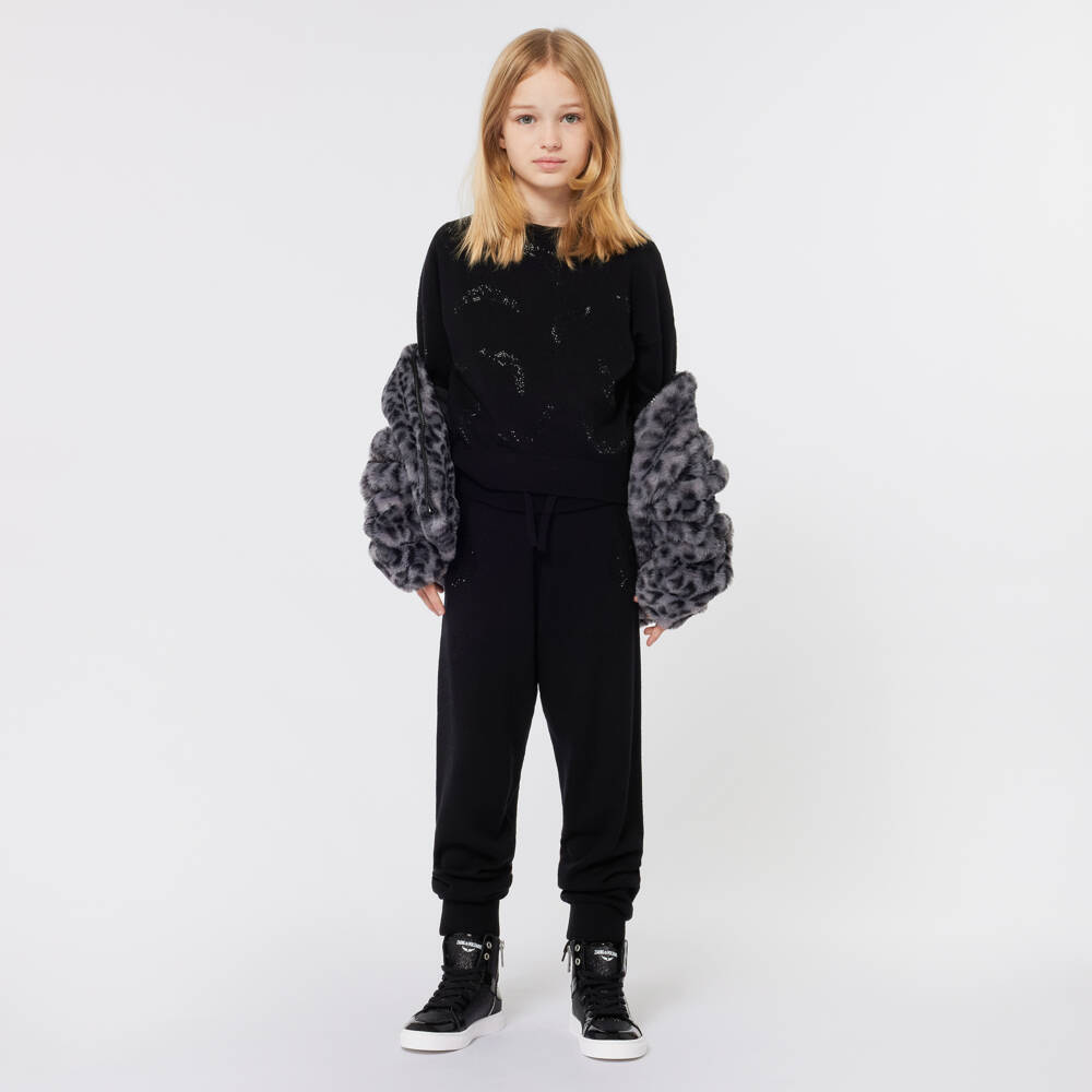 Zadig&Voltaire-Girls Grey Leopard Faux Fur Coat | Childrensalon Outlet