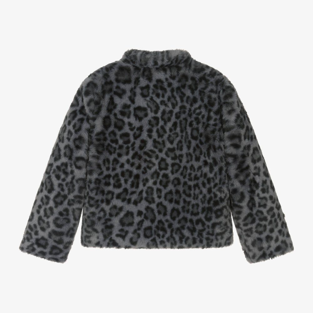 Zadig&Voltaire-Girls Grey Leopard Faux Fur Coat | Childrensalon Outlet