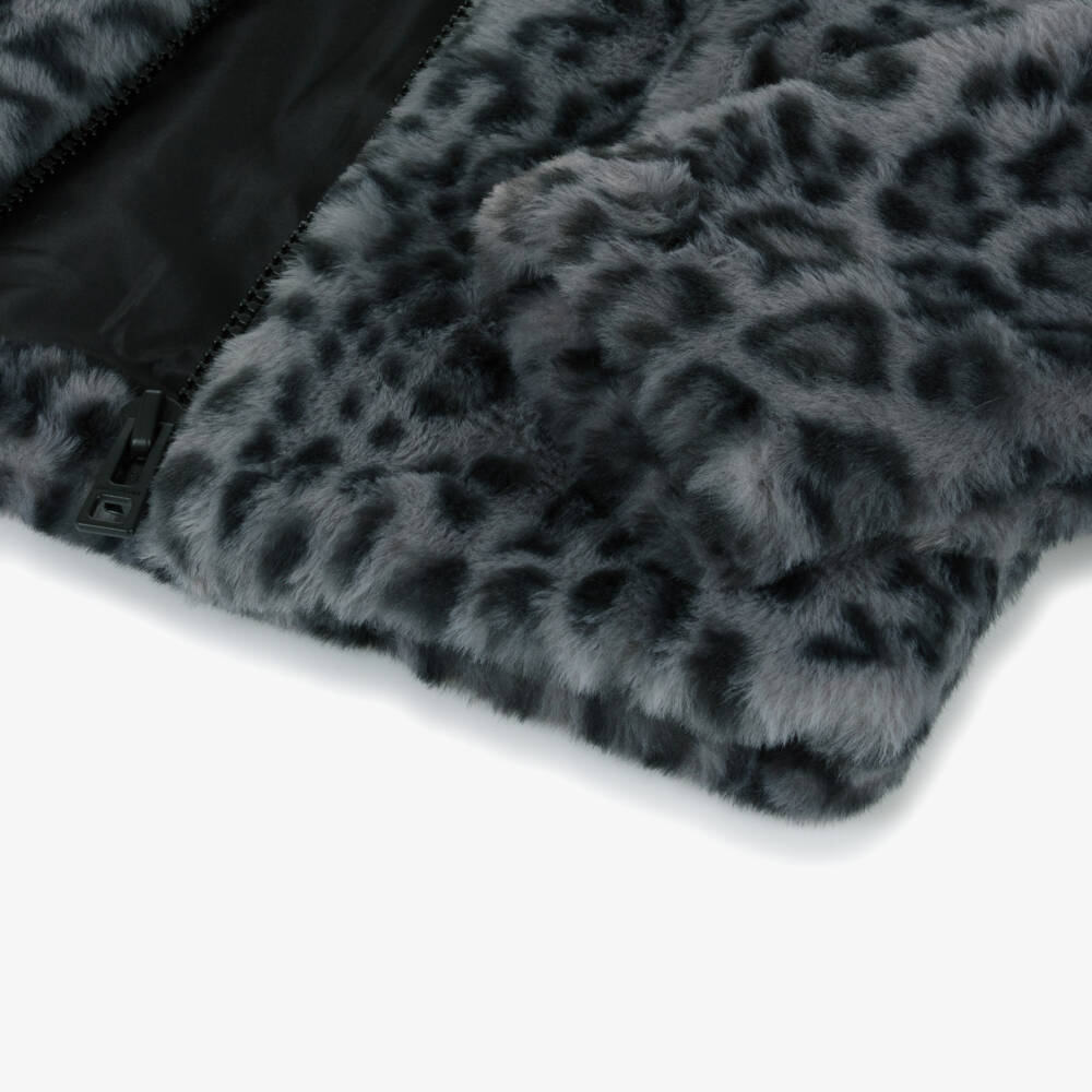 Zadig&Voltaire-Girls Grey Leopard Faux Fur Coat | Childrensalon Outlet