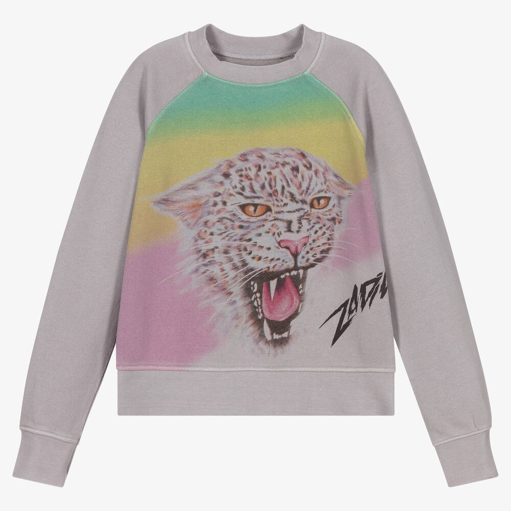 Zadig&Voltaire - Sweat gris léopard Fille | Childrensalon