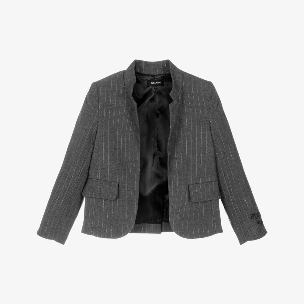 Zadig&Voltaire-Girls Grey Pinstripe Embroidered Blazer | Childrensalon Outlet