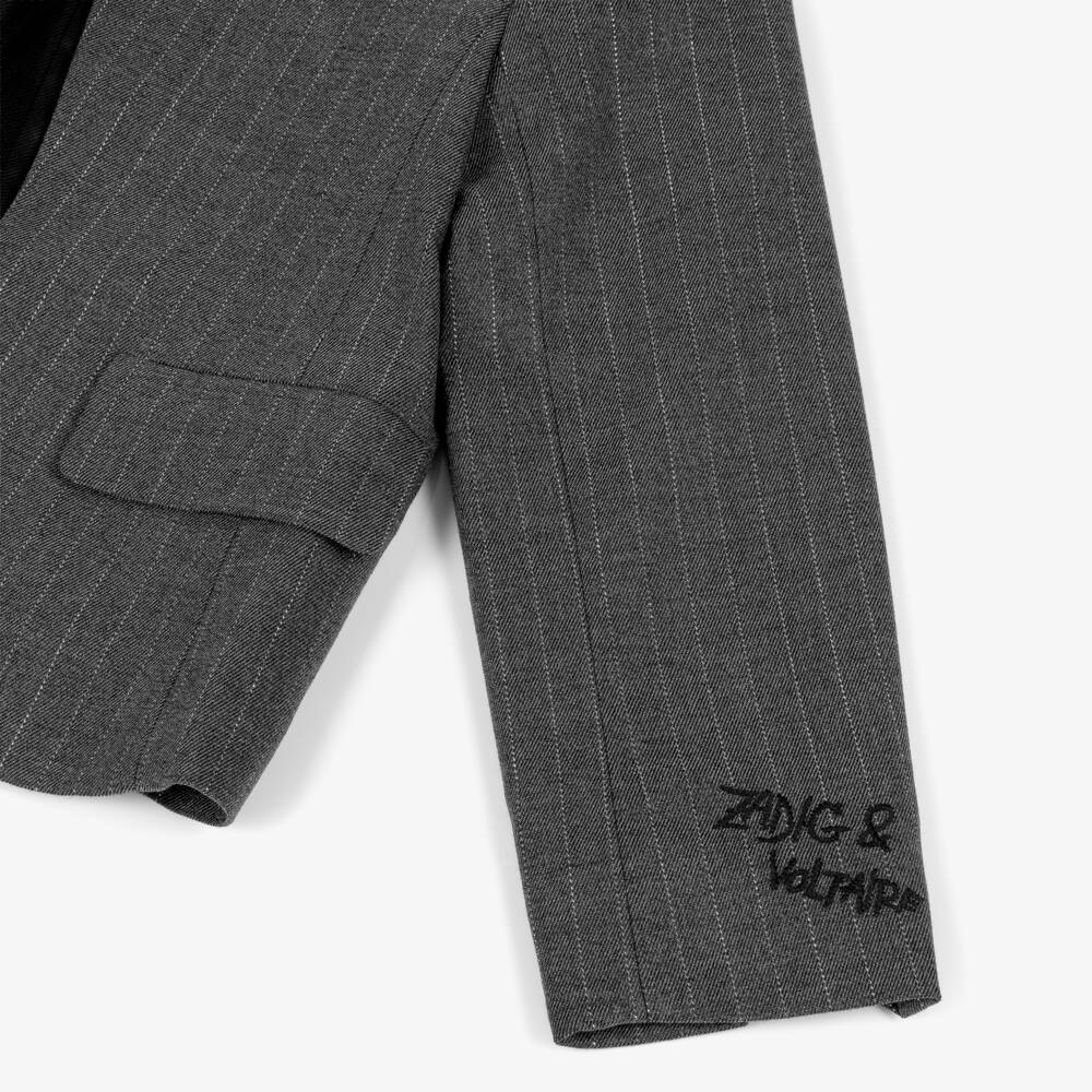 Zadig&Voltaire-Girls Grey Pinstripe Embroidered Blazer | Childrensalon Outlet