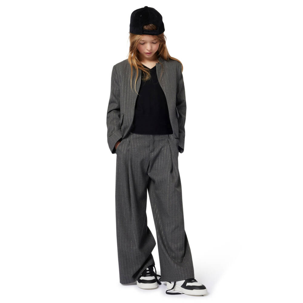 Zadig&Voltaire-Girls Grey Striped Wide-Leg Trousers | Childrensalon Outlet