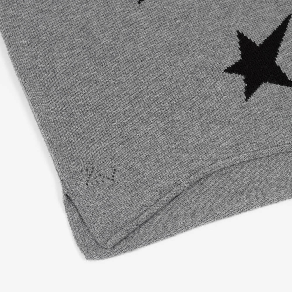 Zadig&Voltaire-Girls Grey Wool Knit Sweater Dress with Black Stars | Childrensalon Outlet