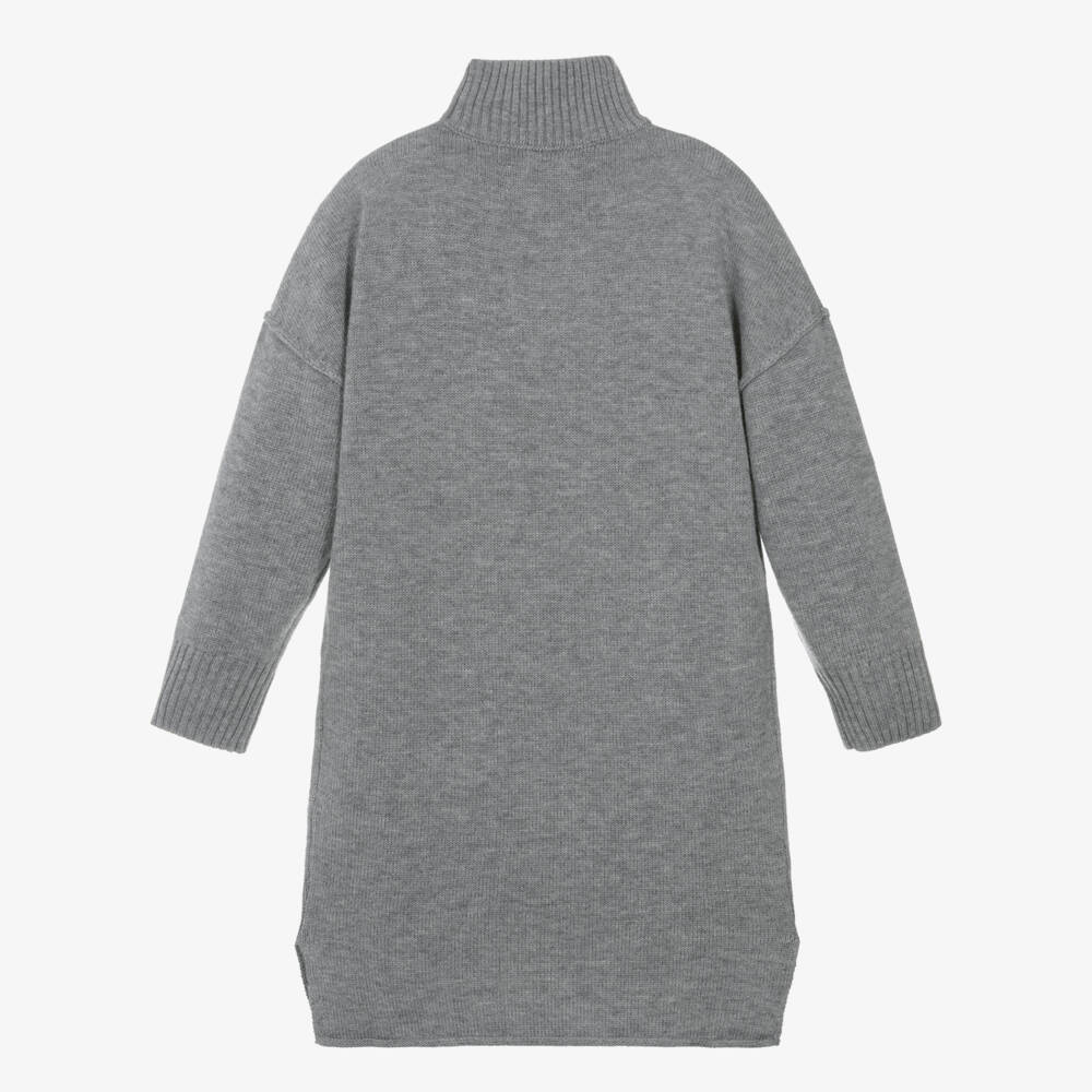 Zadig&Voltaire-Girls Grey Wool Knit Sweater Dress with Black Stars | Childrensalon Outlet
