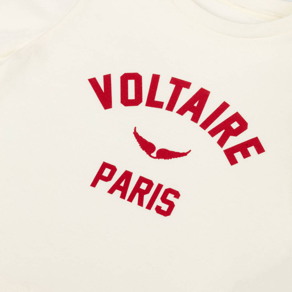 Zadig&Voltaire-Girls Ivory Cotton T-Shirt with Red Logo | Childrensalon Outlet