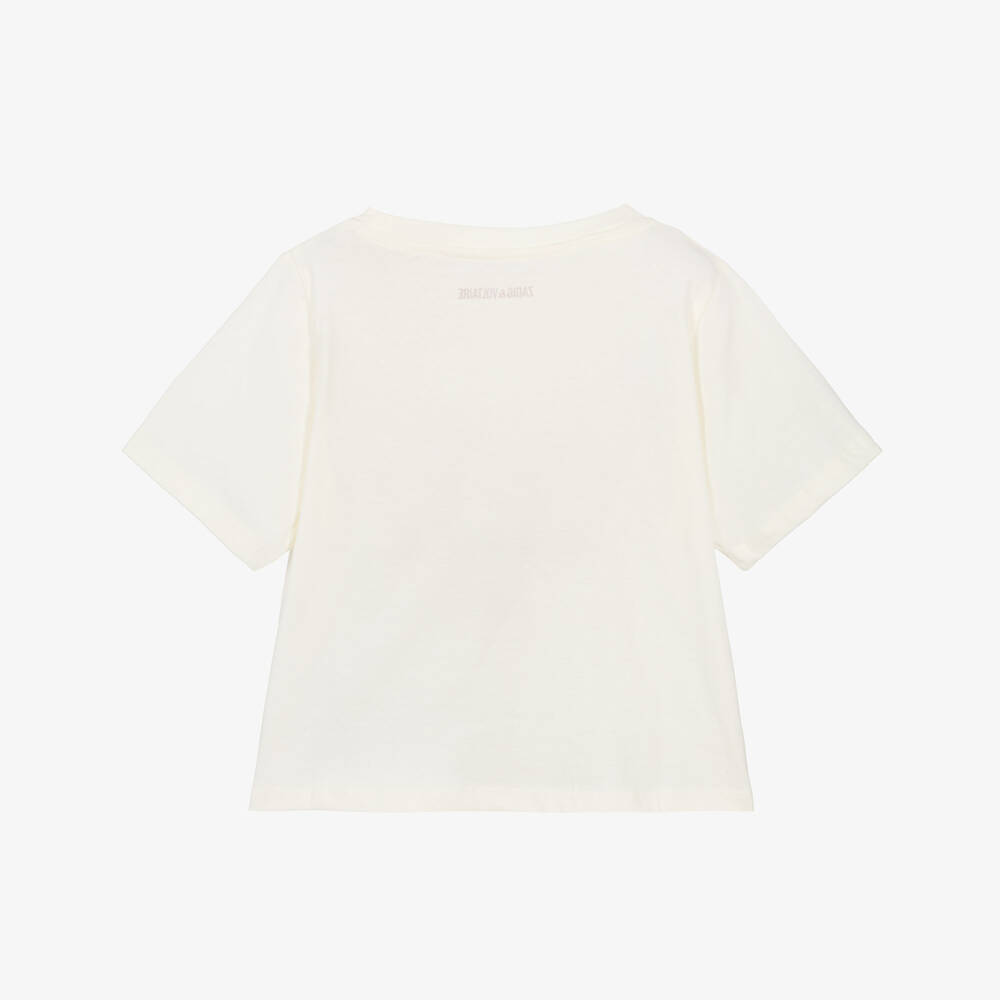 Zadig&Voltaire-Girls Ivory Cotton T-Shirt with Red Logo | Childrensalon Outlet