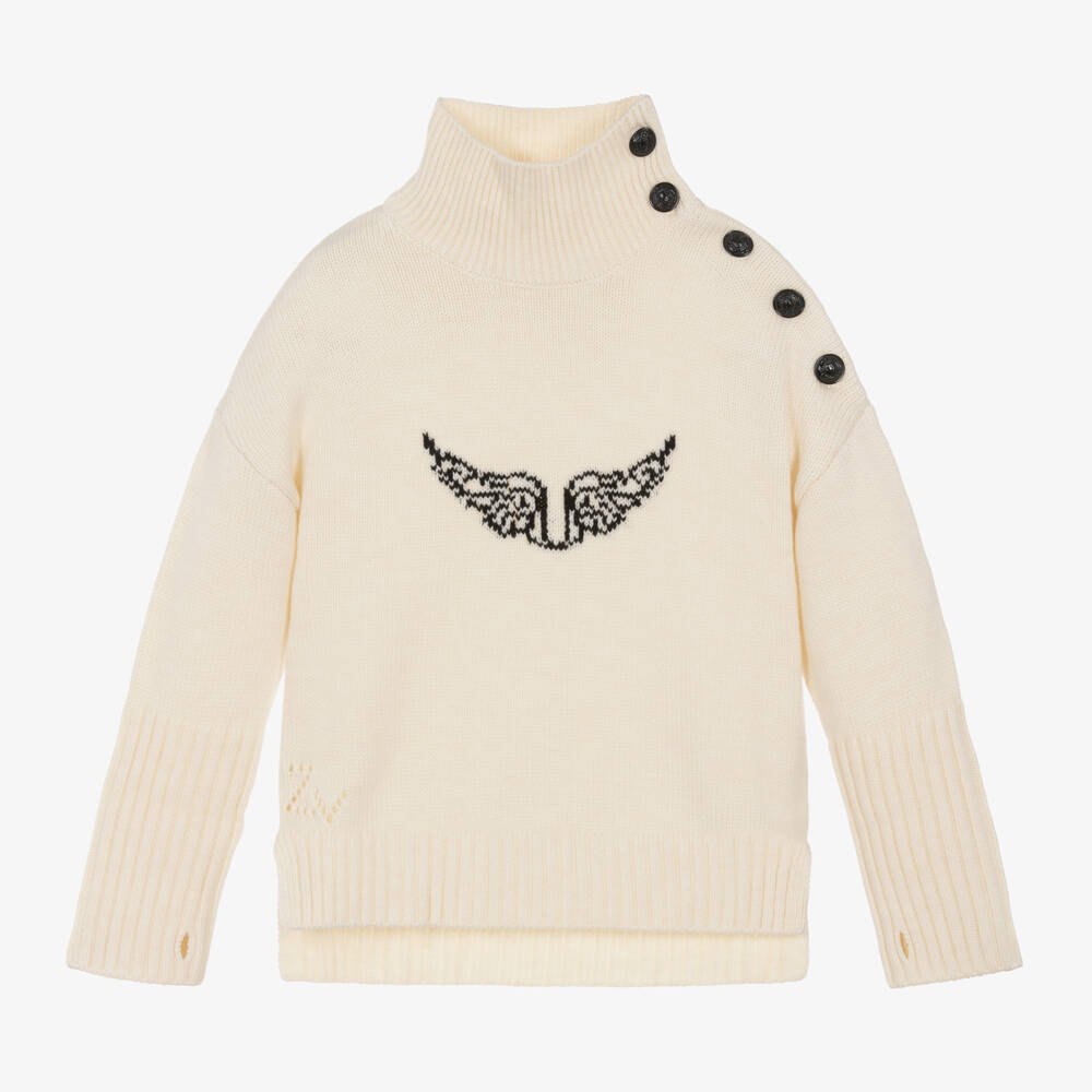 Zadig&Voltaire-بلوفر مزيج صوف محبوك لون عاجي للبنات | Childrensalon Outlet