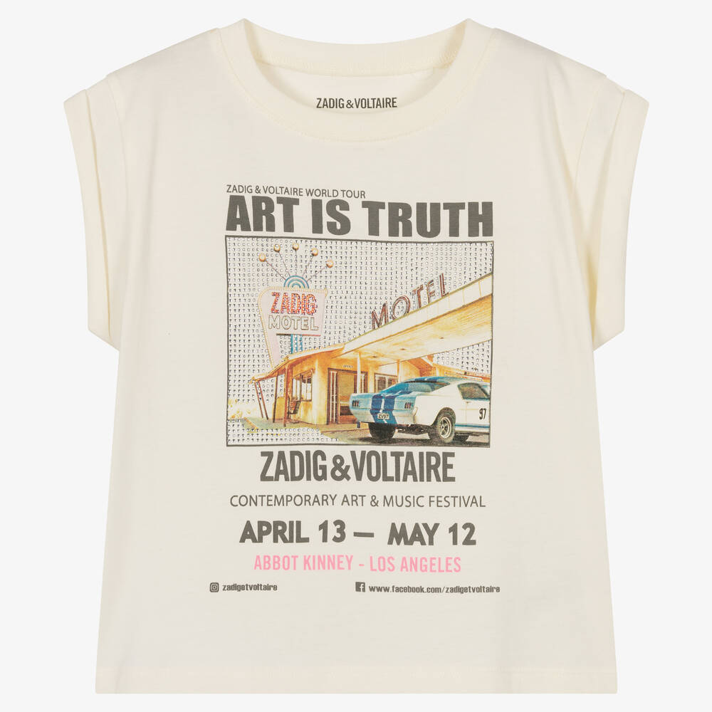 Zadig&Voltaire - T-shirt ivoire à motif fille | Childrensalon