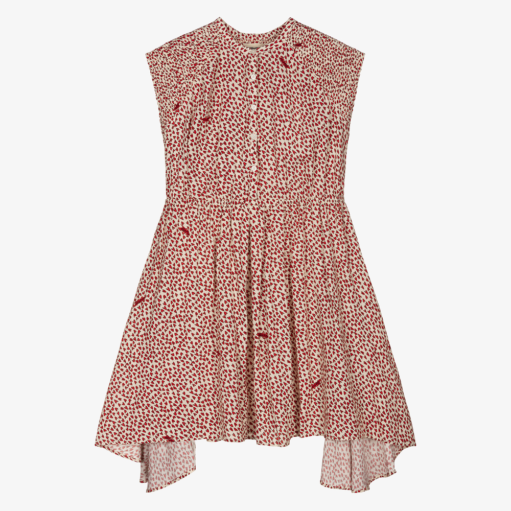 Zadig&Voltaire - Кремово-красное платье с сердечками для девочек | Childrensalon