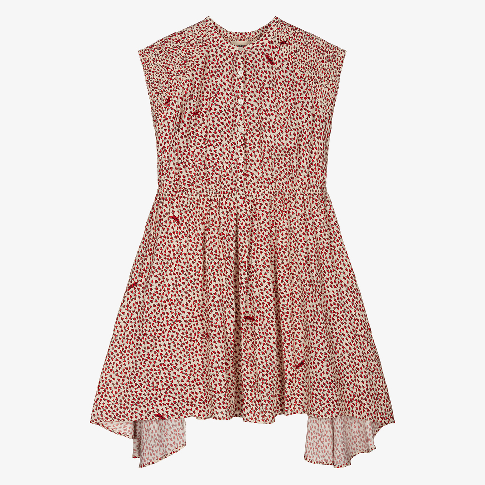 Zadig&Voltaire - Robe ivoire/rouge à cœurs Fille | Childrensalon