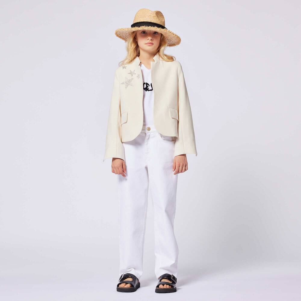 Zadig&Voltaire-Girls Ivory Rhinestone Star Jacket | Childrensalon Outlet