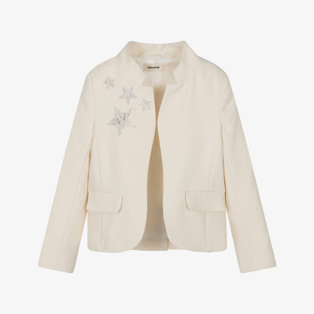 Zadig&Voltaire-Girls Ivory Rhinestone Star Jacket | Childrensalon Outlet