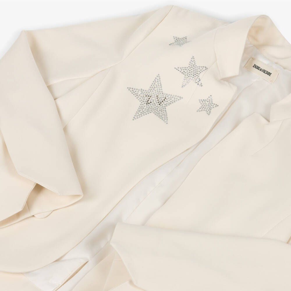 Zadig&Voltaire-Girls Ivory Rhinestone Star Jacket | Childrensalon Outlet