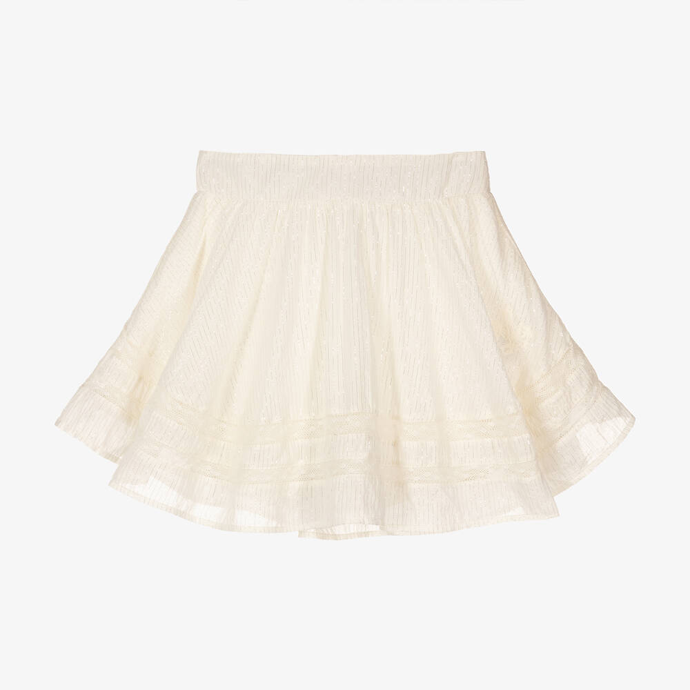 Zadig&Voltaire - Girls Ivory & Silver Cotton Skirt | Childrensalon