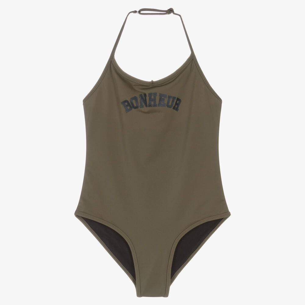 Zadig&Voltaire - Girls Khaki Green Halterneck Swimsuit | Childrensalon