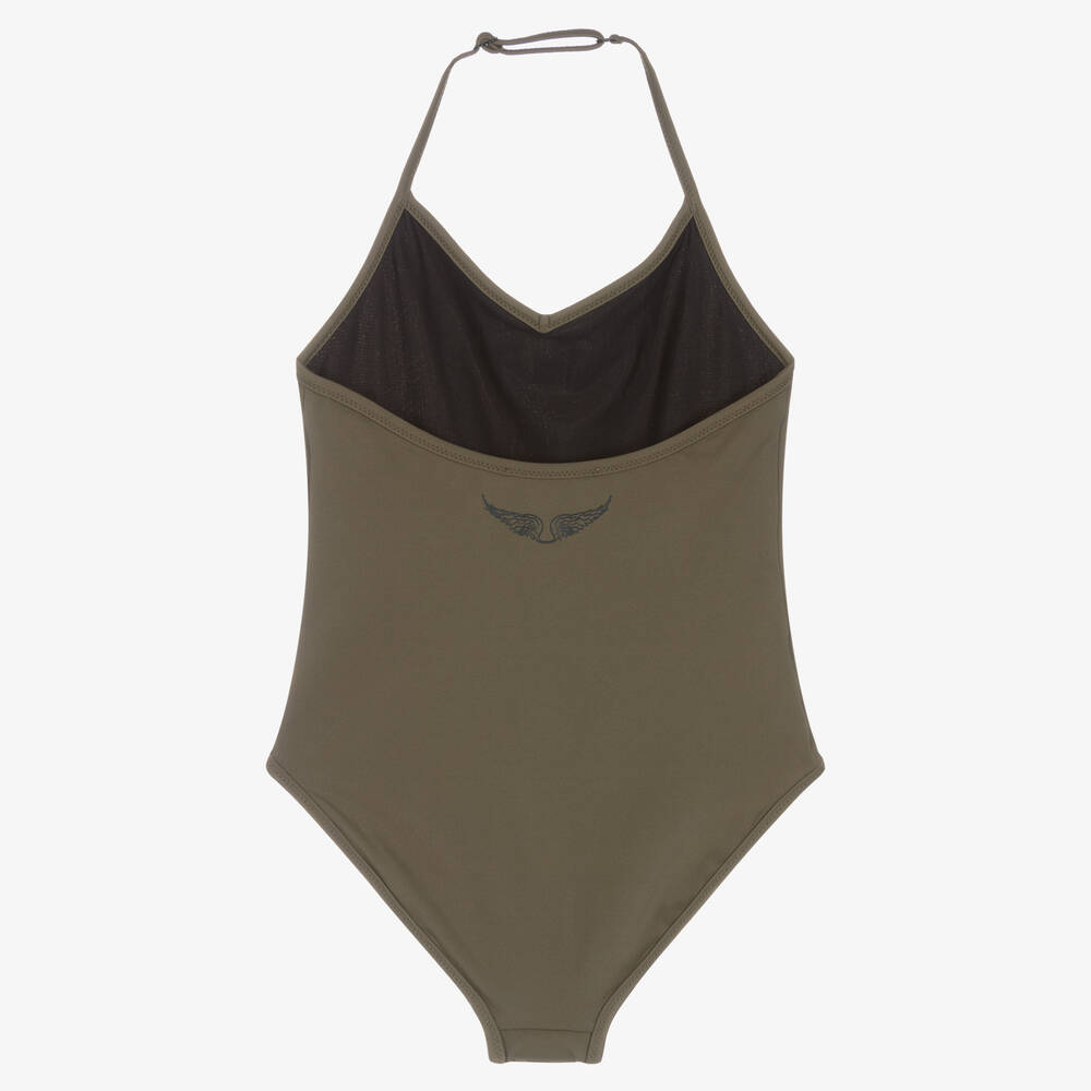 Zadig Voltaire Girls Khaki Green Halterneck Swimsuit