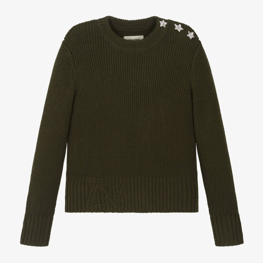 Zadig&Voltaire-Girls Khaki Woollen Knit Jumper | Childrensalon Outlet