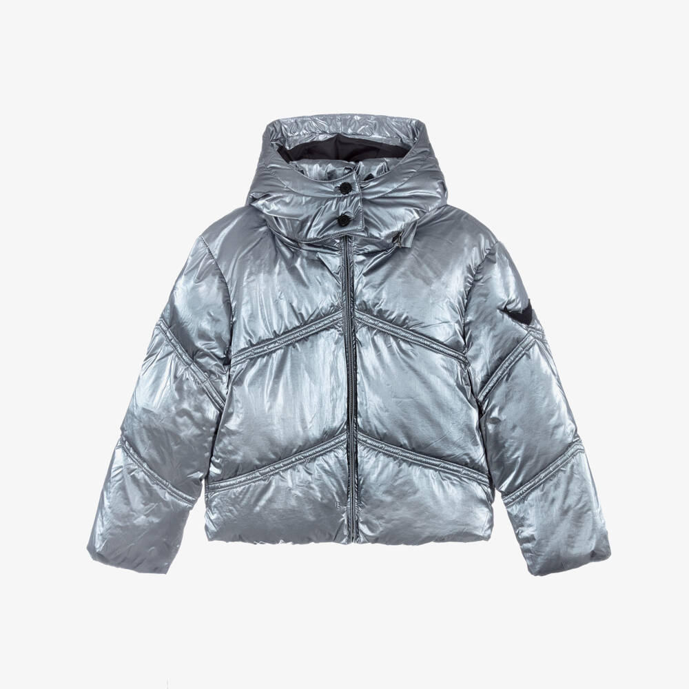 Zadig&Voltaire-Girls Metallic Silver Hooded Puffer Jacket | Childrensalon Outlet