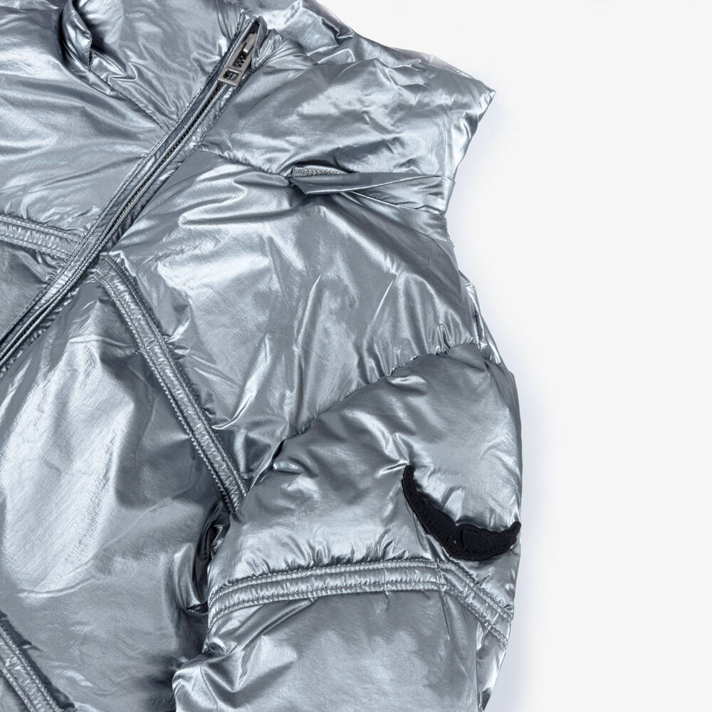 Zadig&Voltaire-Girls Metallic Silver Hooded Puffer Jacket | Childrensalon Outlet