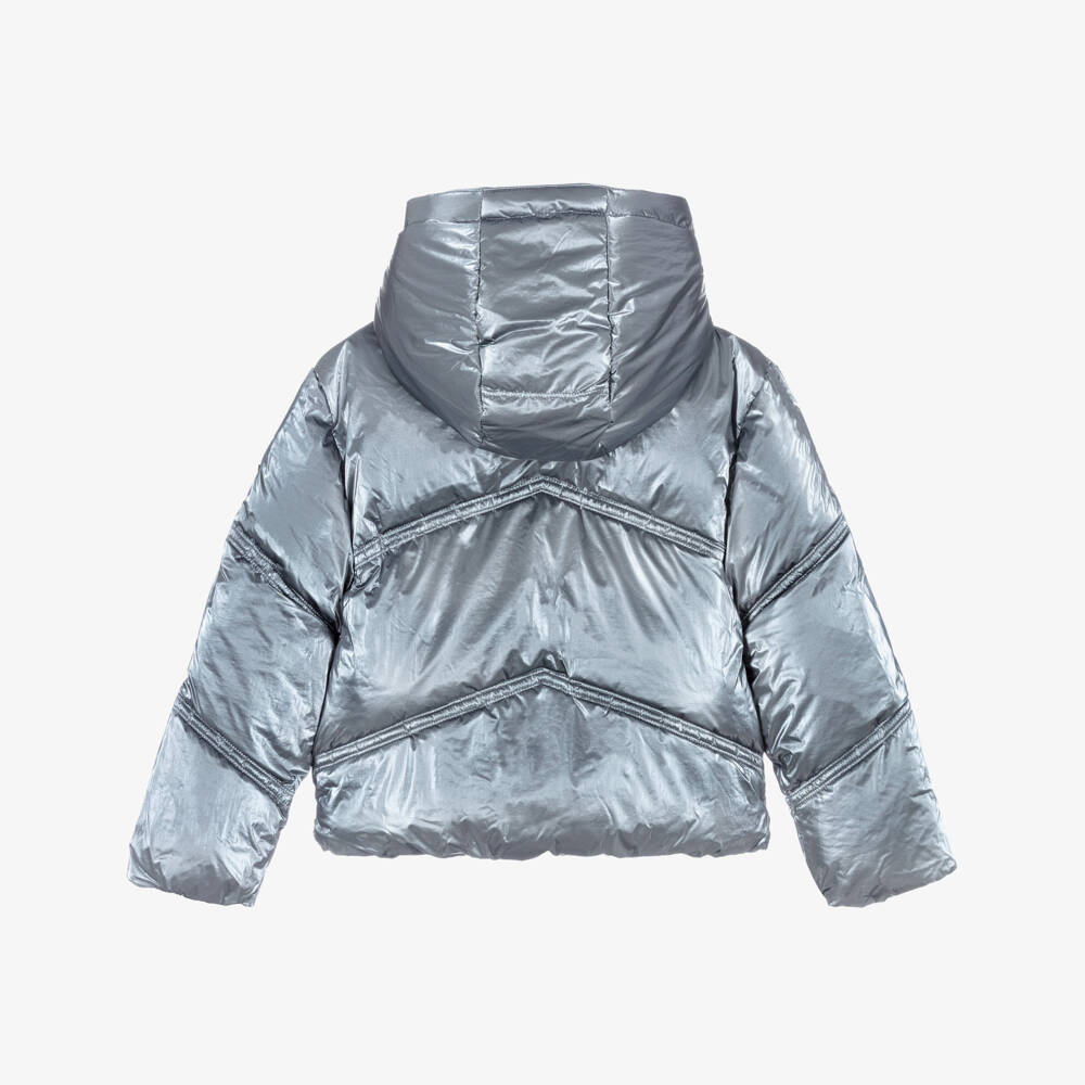 Zadig&Voltaire-Girls Metallic Silver Hooded Puffer Jacket | Childrensalon Outlet