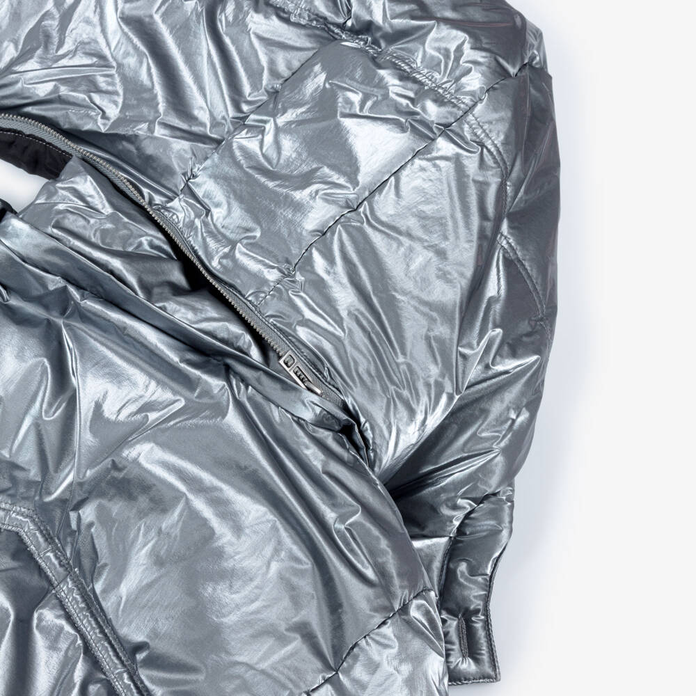 Zadig&Voltaire-Girls Metallic Silver Hooded Puffer Jacket | Childrensalon Outlet